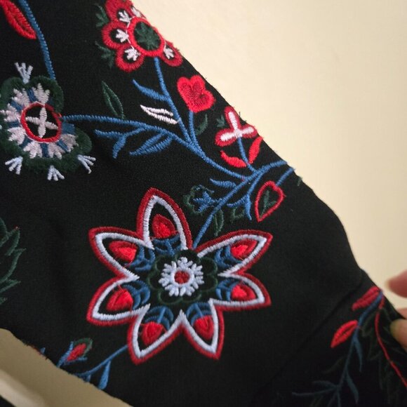 Zara Woman Floral Embroidered Runway Fav Long Sleeve Black Midi Dress Size M - Picture 11 of 14